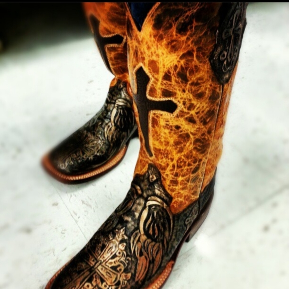 Ferrini Western Square Toe Cross Cowboy Boots - Picture 1 of 1